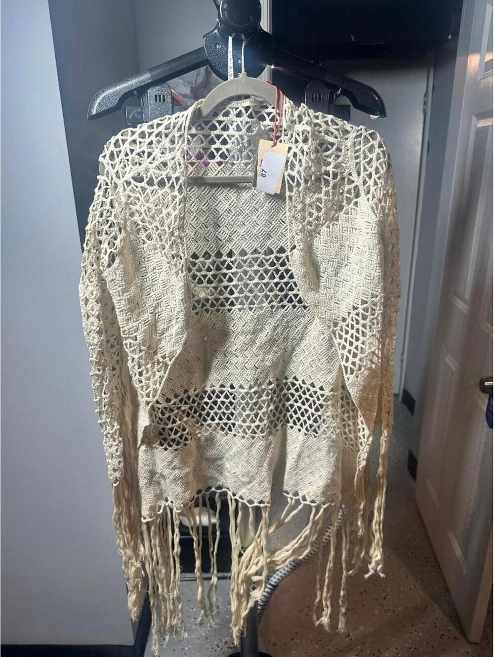 RAGA Crochet Fringe Open Front Cardigan Ivory Boho Festival Cover Up Size S - Picture 6 of 6